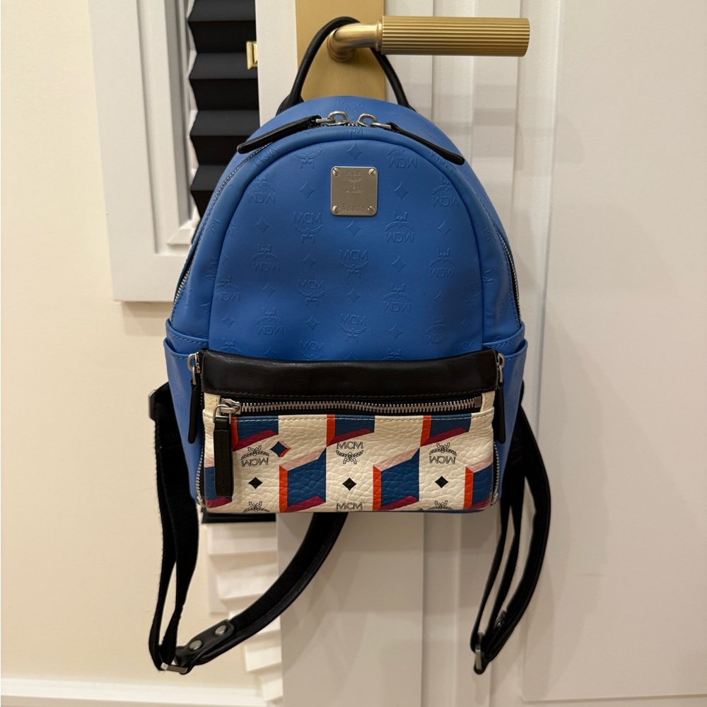 MCM Blue Backpack with Red and Black Accents